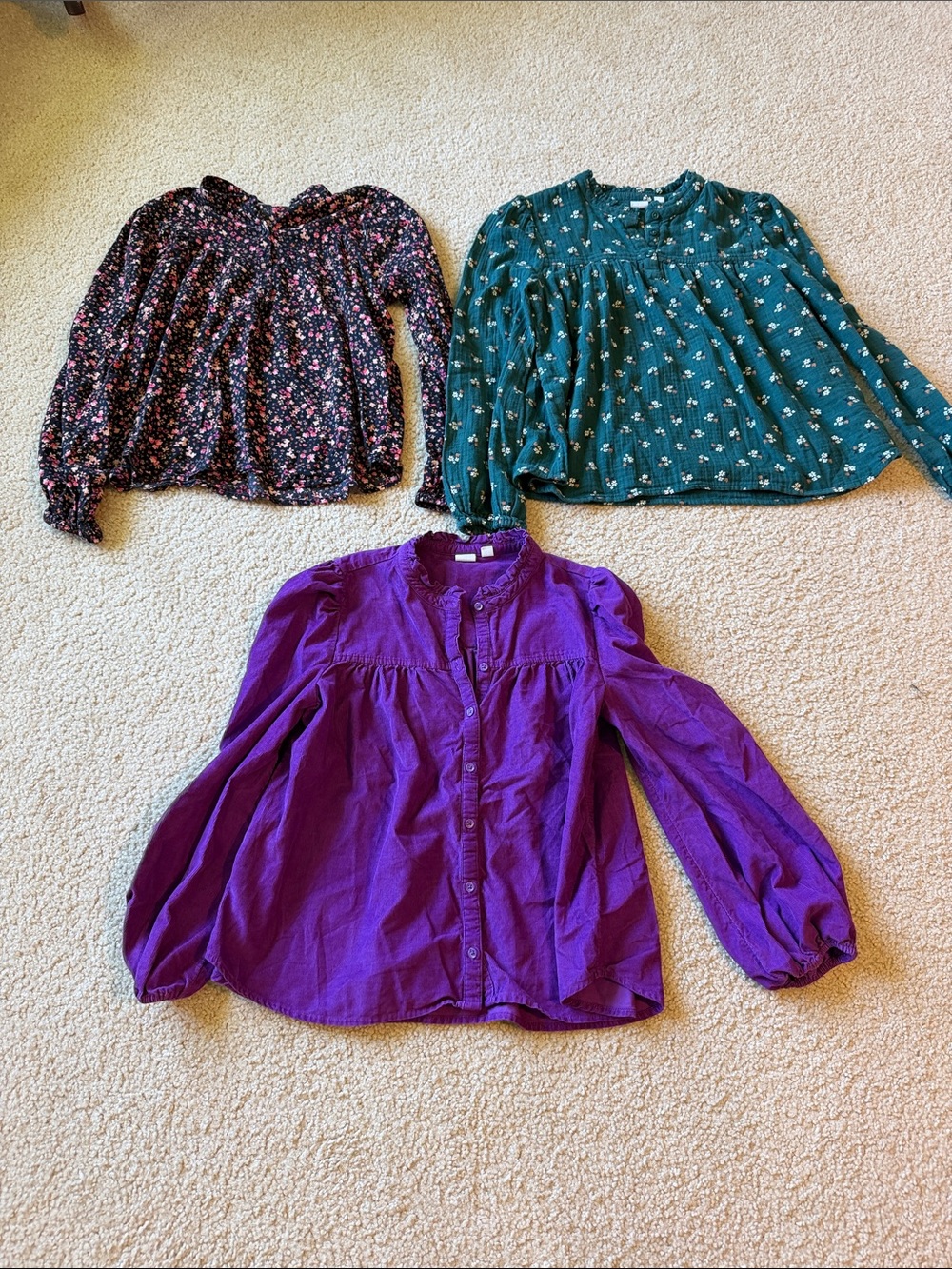 Girls' Purple Button-Front Blouse - Stylish Long Sleeve Tops size 14-16